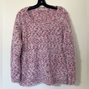 Kikit Soft Fuzzy Eyelash Knit Sweater Pink Purple Marled Cottagecore Pullover